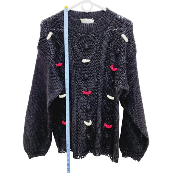 CSL Women's Christmas Sweater Hand Knit Embroidered Cherry Stix Size M black - Picture 6 of 9